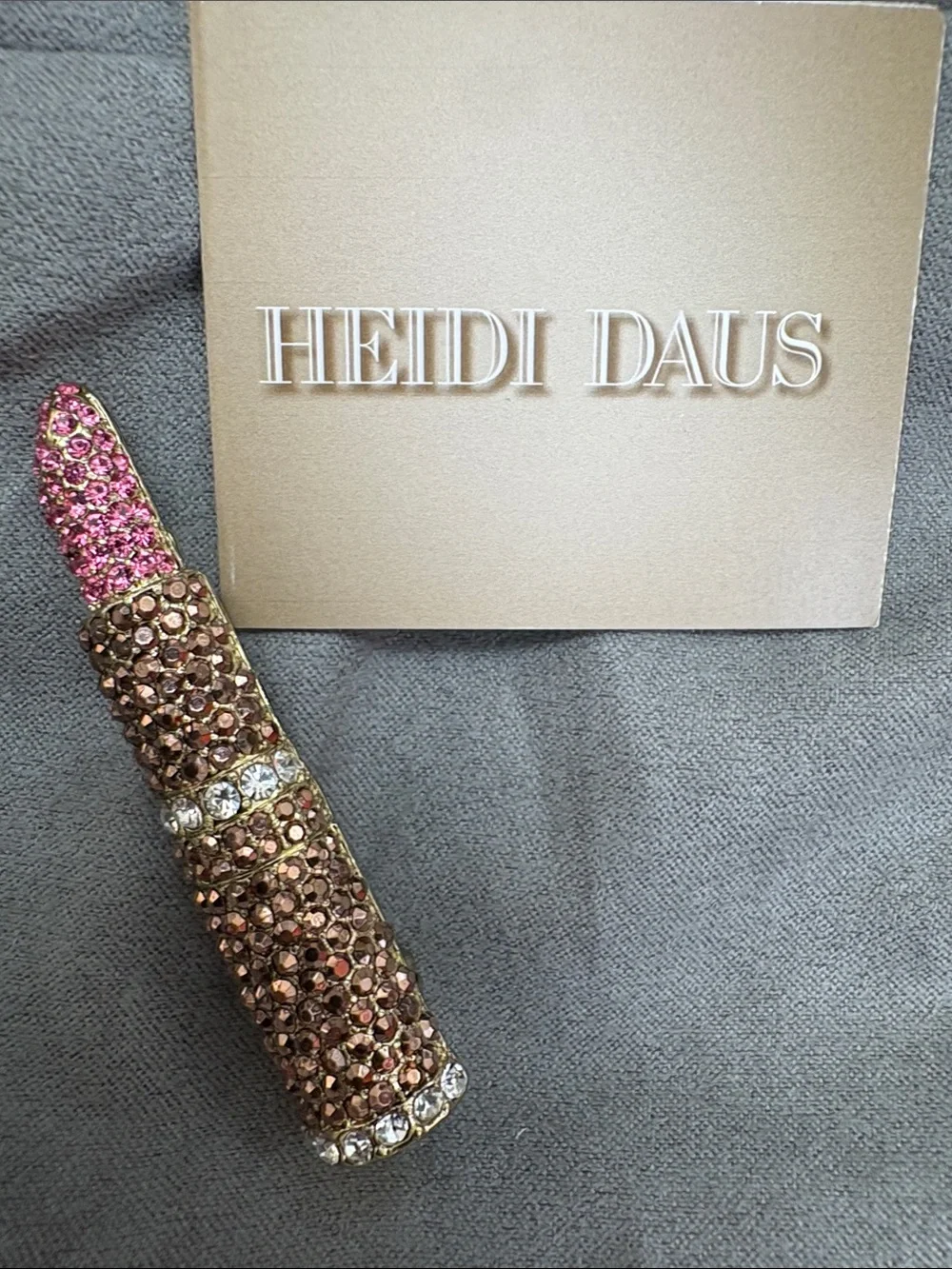 Heidi Daus Pink and Bronze Crystal Lipstick Pin